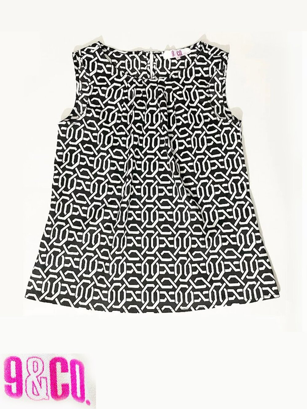 9 & Co. Dressy Sleeveless Top w/Abstract Black & White Pattern | Size XS | EUC